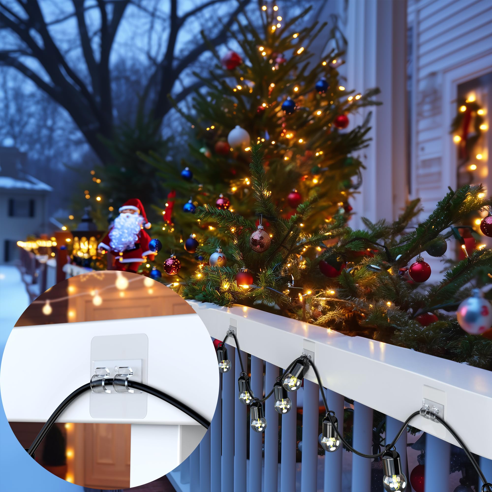HomeMount Outdoor String Light Hooks - 16Pcs Large Adhesive Wall Strips for Hanging Patio Lights, Fence Decor, Christmas & Halloween Decorations (2.15 x 2.15 inch Strong Adhesive) - Perfect for Backyard, Garden, Pergola & Party Lighting