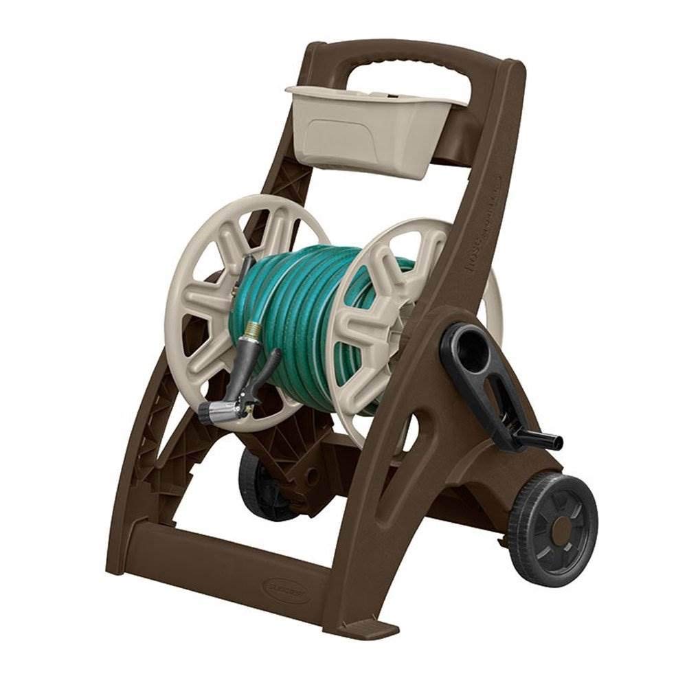 Suncast Hosemobile Portable Garden Hose Reel Cart with Wheels - Heavy Duty 225 ft Capacity, Crank Handle & Storage Tray - Ideal for Lawn Care, Gardening, and Outdoor Watering - Mocha Brown (Perfect for Backyards, Patios, and Large Gardens)