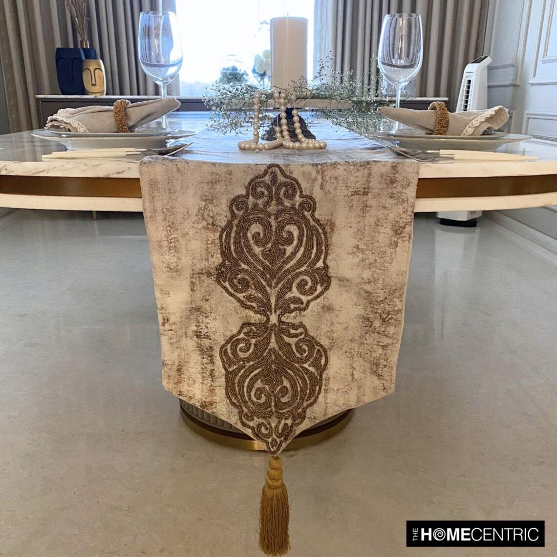 Luxury Aurelian Royalty Gold Jacquard Silk Table Runner - Elegant Dining Table Decor for Weddings, Holidays & Formal Events