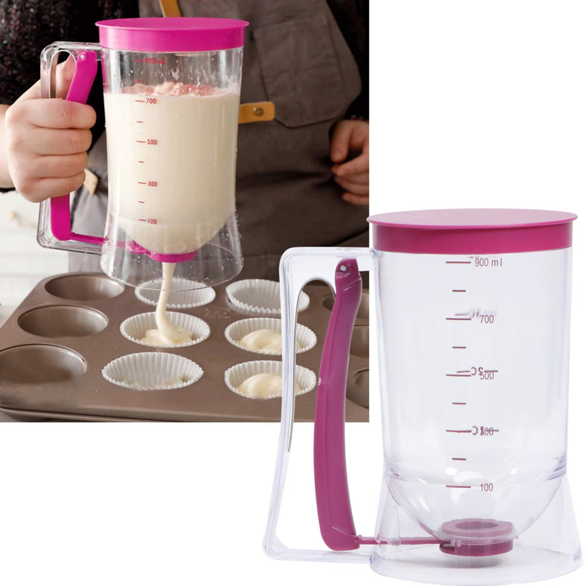DOITOOL Pancake Cupcake Batter Dispenser - Plastic Measuring Cups for Baking with Measurement Marks - Perfect for Waffles, Muffins, Cupcakes & More - Essential Baking Tool for Home Bakers & Professional Chefs