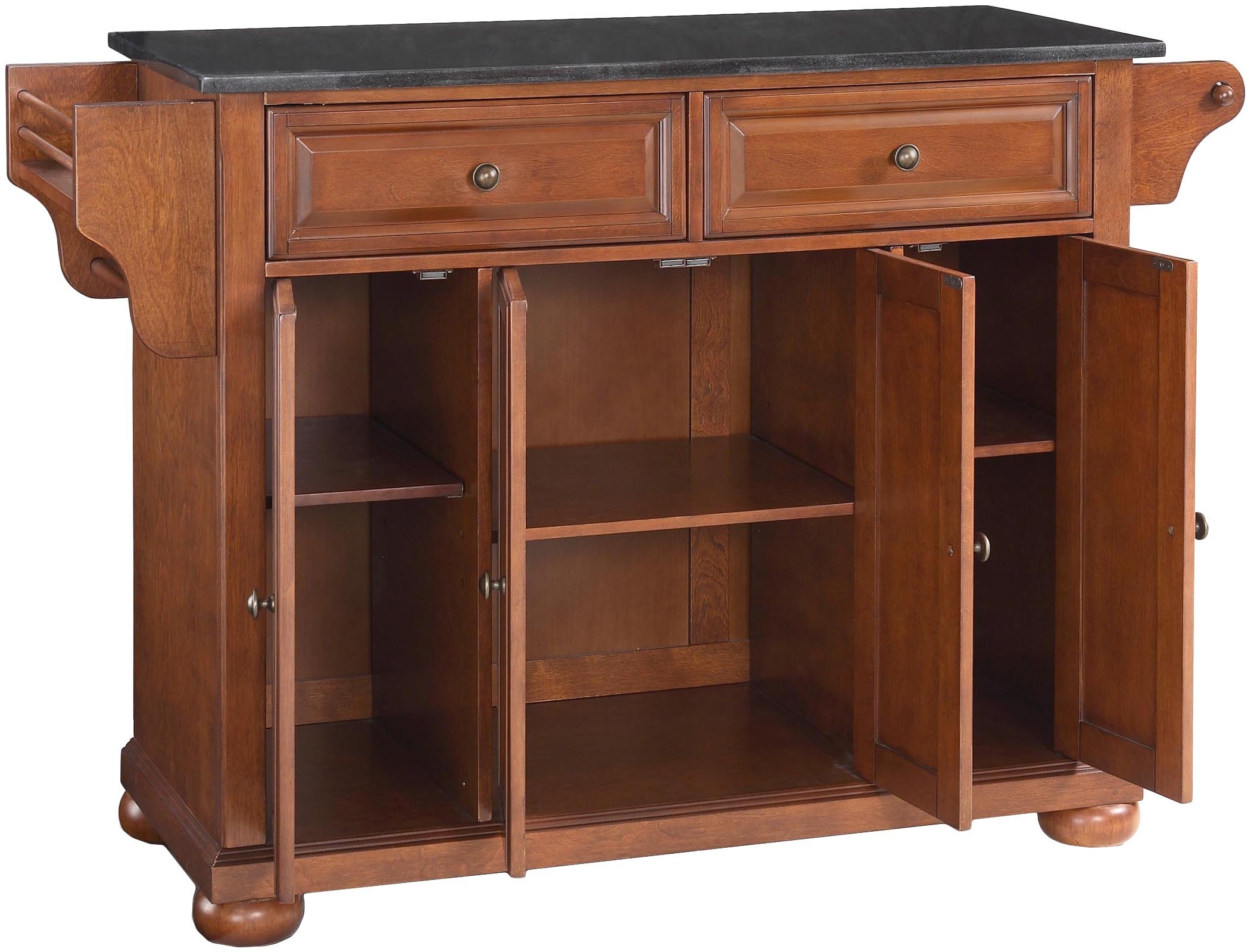 Crosley Alexandria Granite Top Rolling Kitchen Island Cart with Storage - Microwave Stand, Spice Rack, Cherry Finish - Perfect for Small Kitchens, Pantry Organization & Extra Counter Space