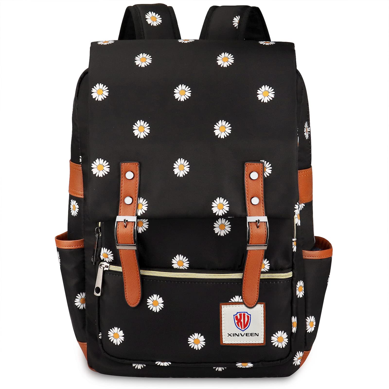 Vintage Slim Laptop Backpack - Unisex Flower Print for College, Travel & Work