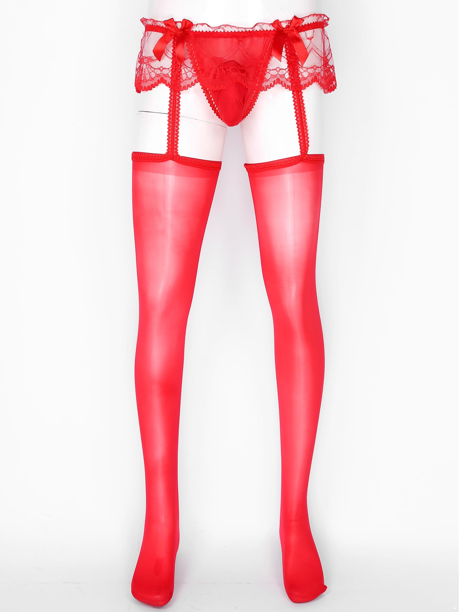 **Men's Sheer Lace Pantyhose with Bulge Pouch & Garters - Sexy Lingerie Stockings for Crossdressing, Cosplay & Sensual Nights**
