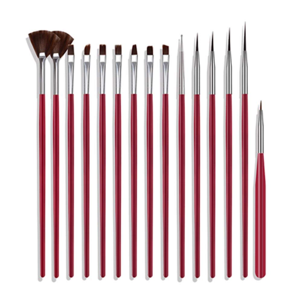 15pcs Nail Brush Kit for UV Gel Nail Art - Professional Nail Builder Brushes with 4 Color Tips, Nail Art Design Painting Pen Set (Rose Red) - Perfect for Salon, Home Manicure & DIY Nail Designs
