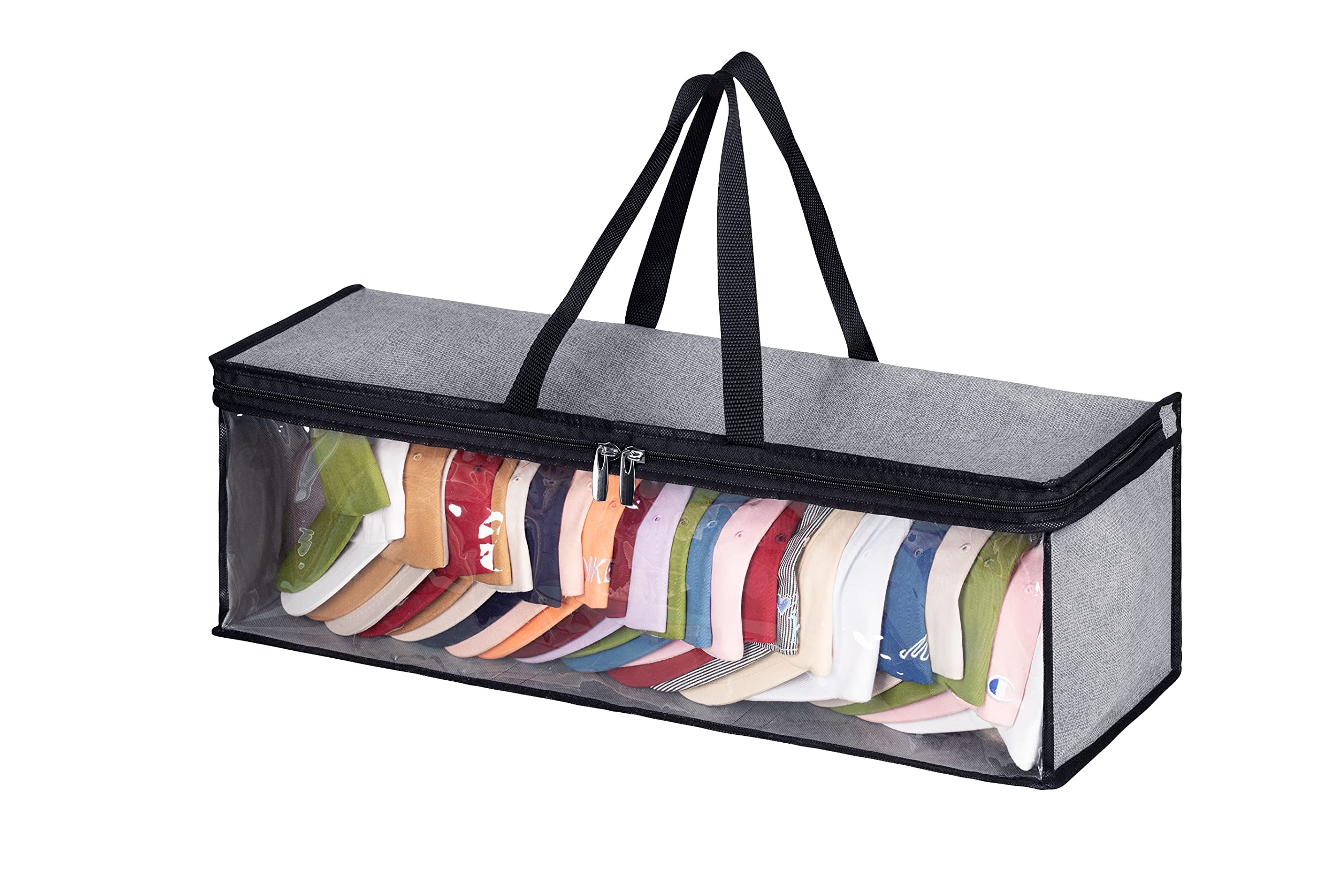 KEETDY Baseball Cap Organizer - Large Hat Storage Bag with Double Carry Handles & Zipper Closure for Men Women (Grey) - Perfect for Closet Organization, Travel & Sports Gear Storage