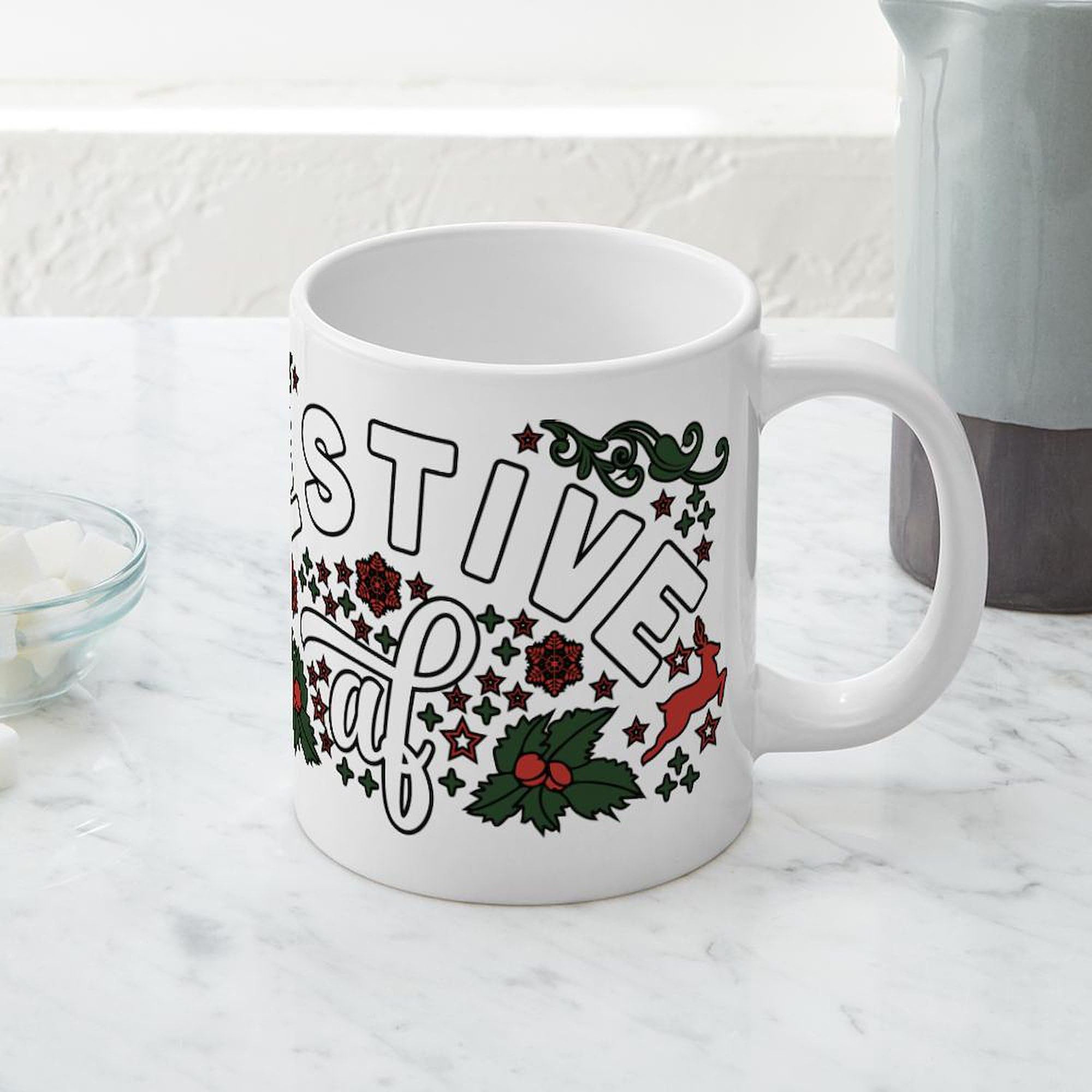 Festive AF 20 oz Ceramic Coffee Mega Mug - Large Insulated Tea & Hot Beverage Cup for Home, Office, Gifts - Funny Christmas Holiday Drinking Cup