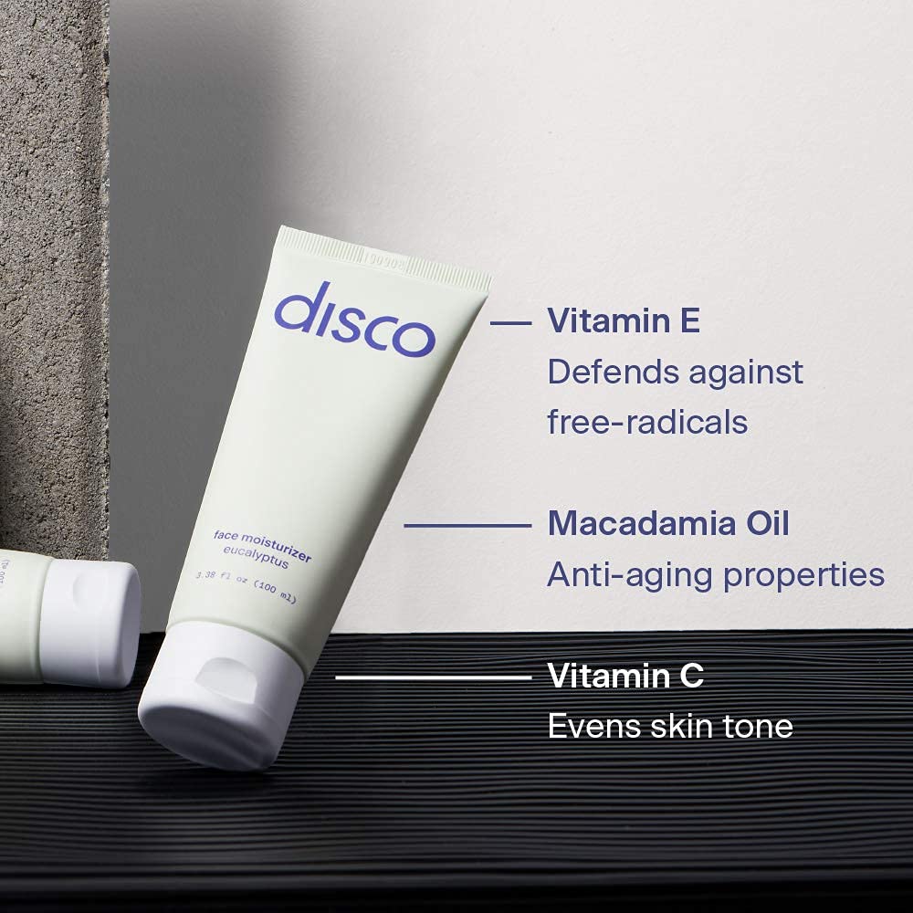 Men's Disco Face Moisturizer - Hydrating & Anti-Aging Cream with Vitamin C | All Natural, Paraben Free, Eucalyptus Scent | 3.38oz (100ml) | Perfect for Daily Skincare & Post-Shave Hydration
