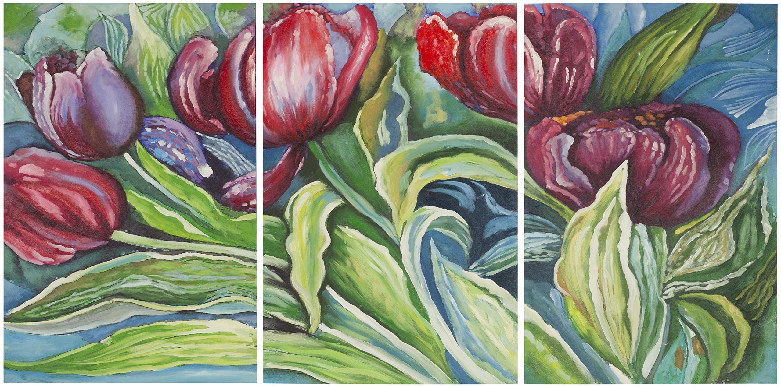 SAFAVIEH ART2038A Art Collection Nouveau Tulips Triptych Wall Art - Floral Canvas Painting for Living Room, Bedroom & Office Decor - Modern Home Wall Decor Set of 3