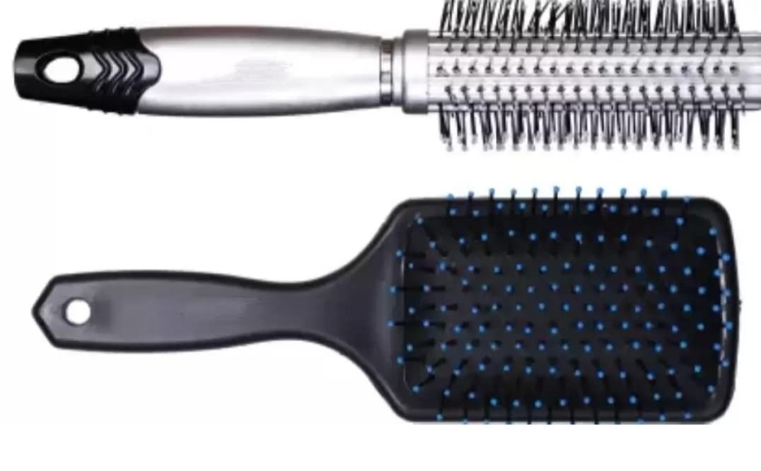 Professional Hair Paddle Brush & Round Brush for Men & Women - Perfect for Styling, Detangling & Smoothing Hair at Home or Salon