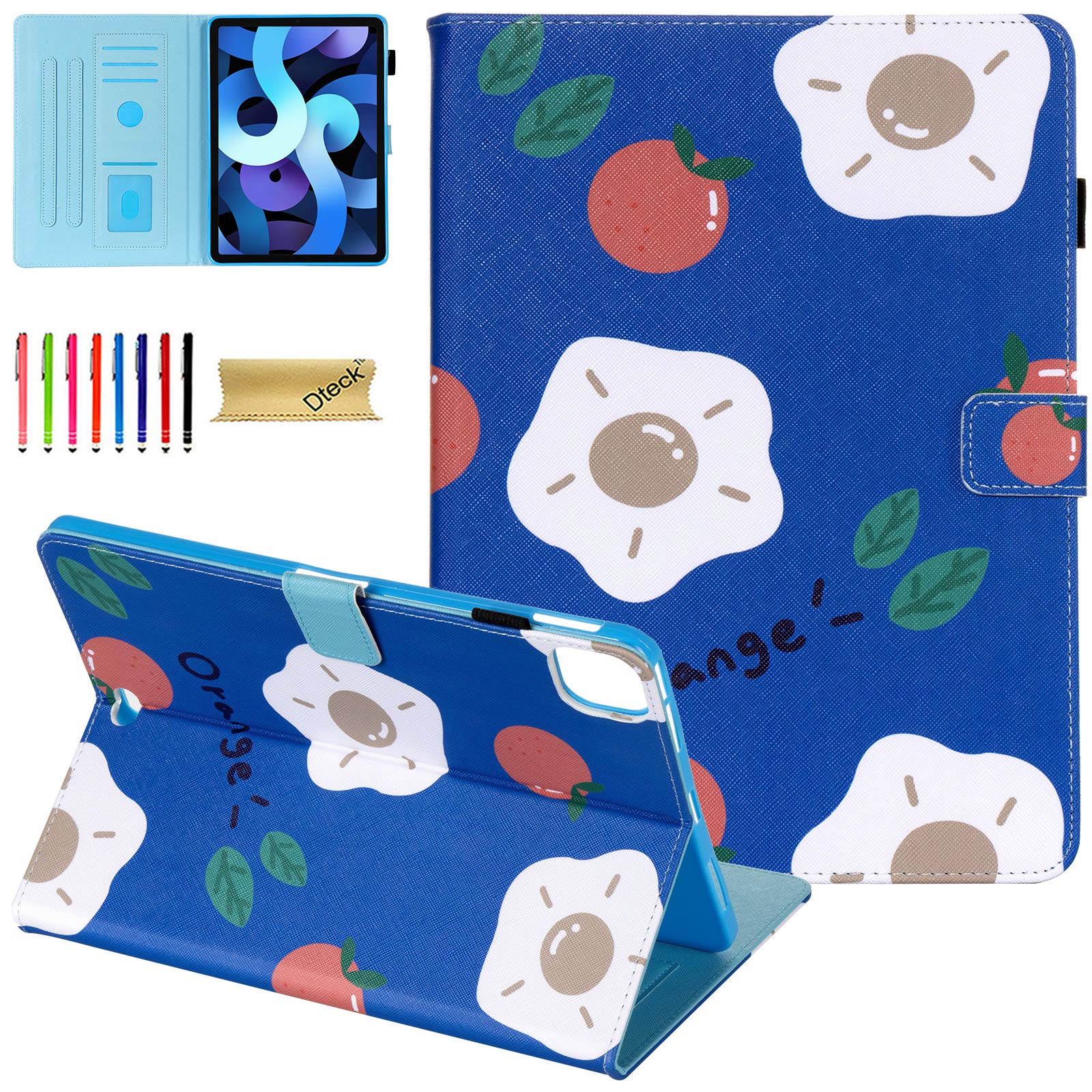 Dteck iPad Air 5/Air 4 & iPad Pro 11 Case with Pencil Holder - PU Leather Slim Folio Cover, Multi-Angle Stand, Full Body Protection & Auto Sleep/Wake | Perfect for Work, Study & Travel (Orange)