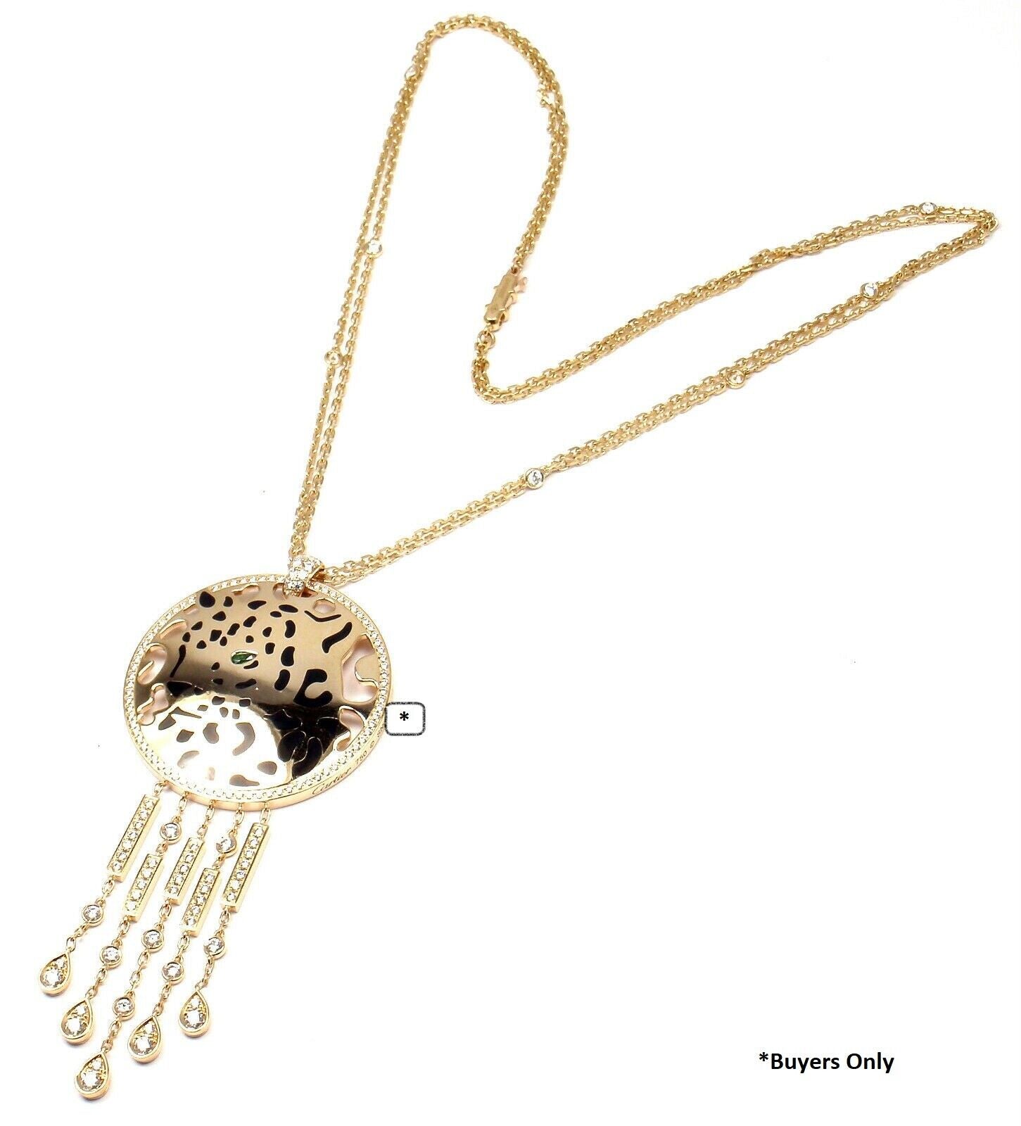 Authentic Cartier Panther 18K Yellow Gold Diamond Tsavorite Lacquer Necklace | Luxury Jewelry for Women | Perfect for Weddings, Anniversaries & Special Occasions