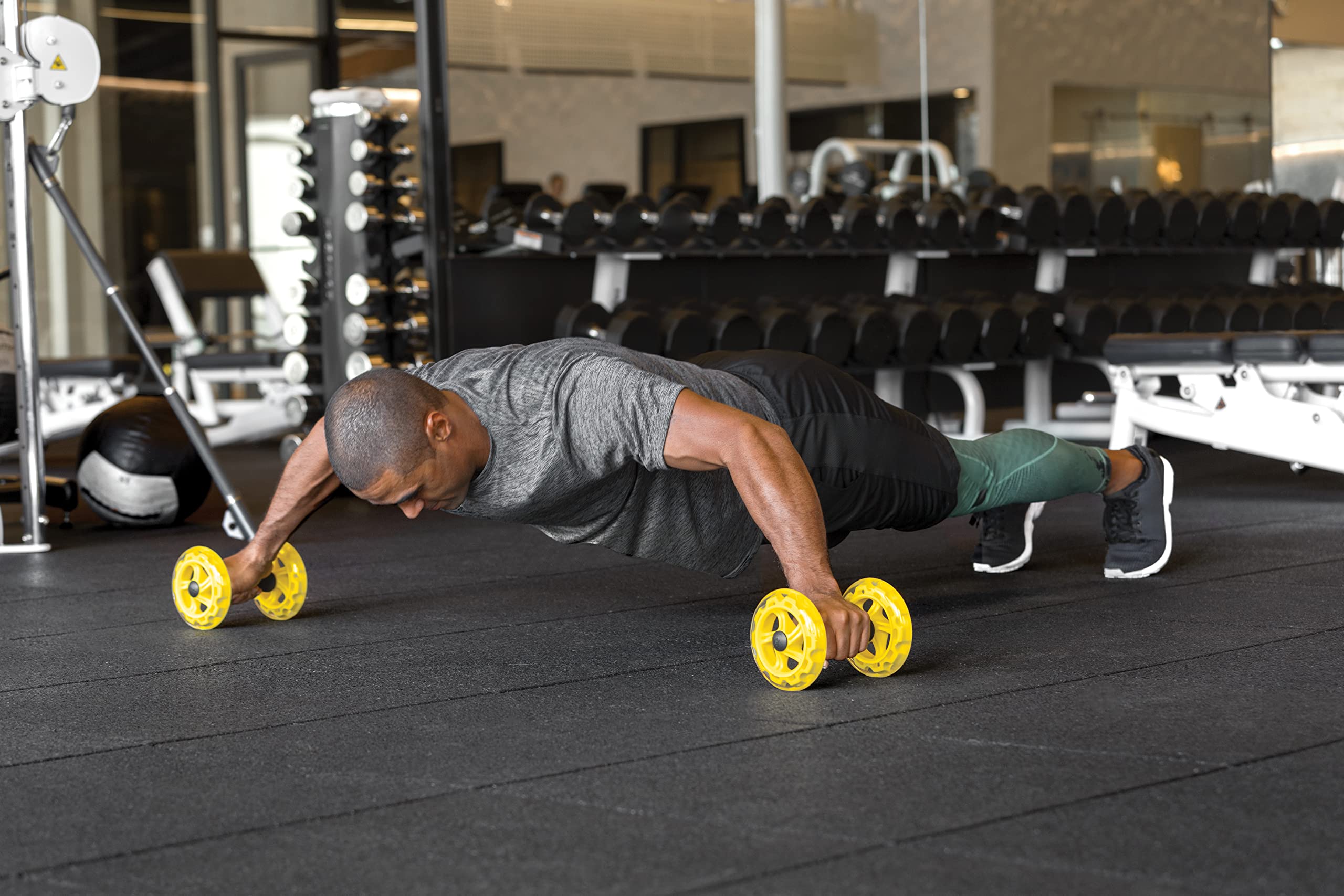 SKLZ Core Wheels Ab Roller - Dynamic Strength & Abdominal Trainer for Home Workouts - Yellow - Perfect for Core Training, Gym & Fitness Routines