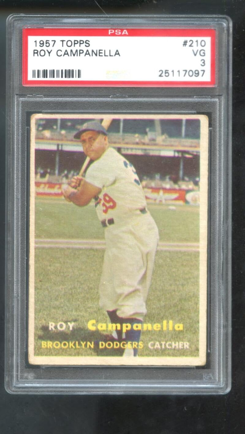 1957 Topps #210 Roy Campanella PSA 3 Graded Baseball Card - MLB Brooklyn Dodgers Memorabilia for Collectors & Sports Fans - Perfect for Display, Investment & Vintage Sports Collections