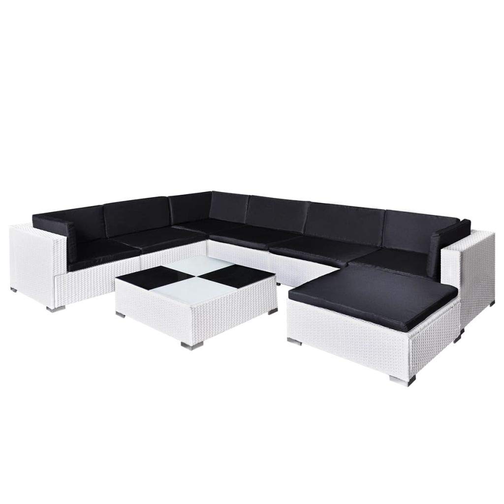 8-Piece White Poly Rattan Outdoor Patio Furniture Set with Cushions & Coffee Table - All-Weather Sectional Sofa for Garden, Backyard, Balcony, Lawn (Perfect for Outdoor Entertaining & Relaxation)