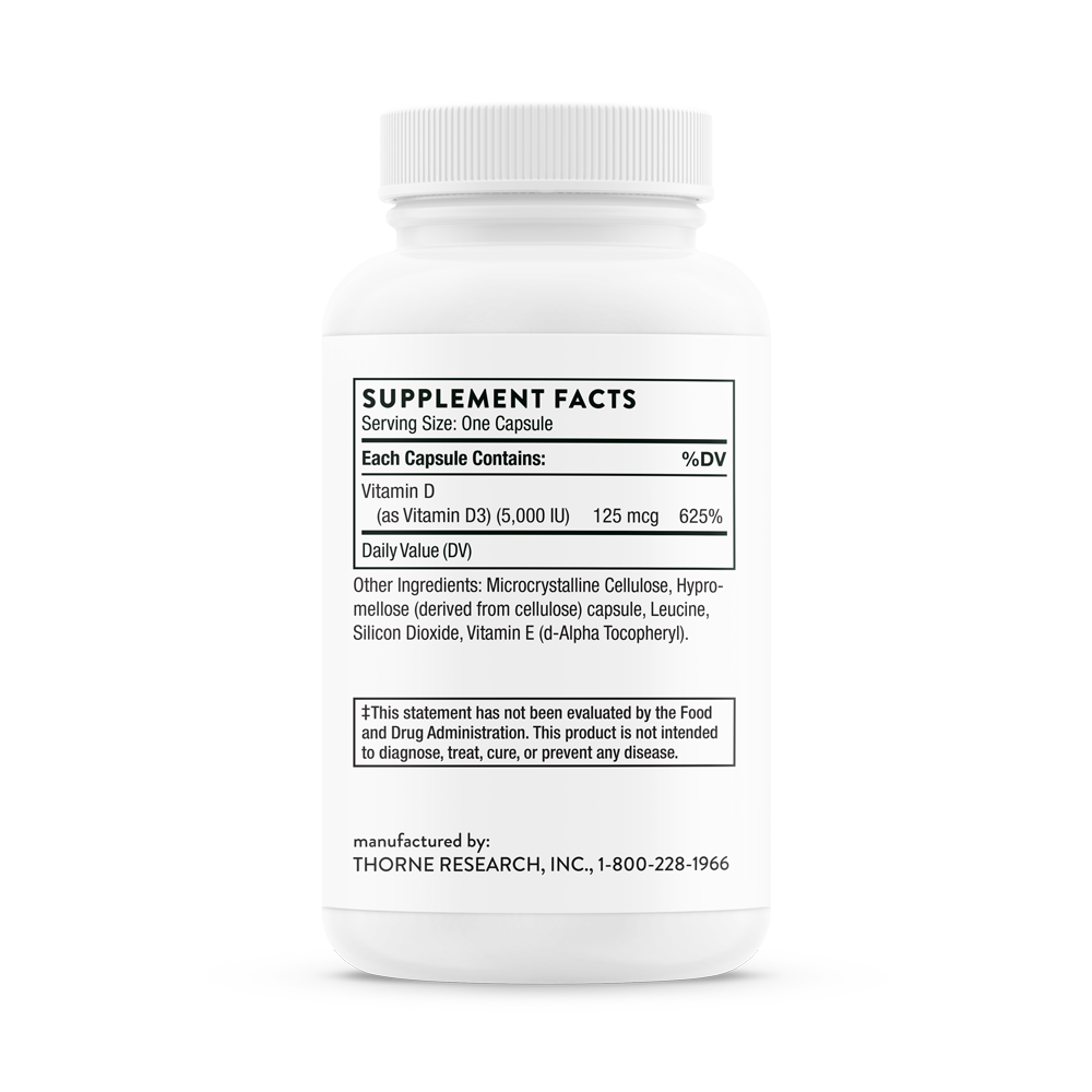 Thorne Vitamin D 5000 IU (D138) - High Potency Vitamin D3 Supplement for Immune Support & Bone Health - Ideal for Home, Office & Travel Use