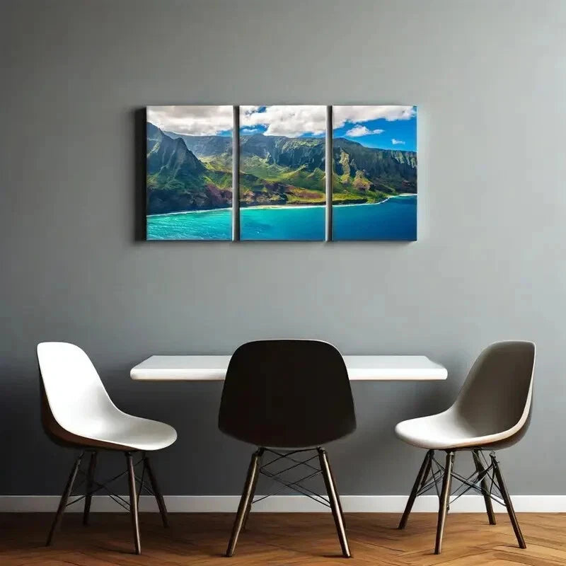3pcs Metal Print Wall Art - Stunning Napali Coast Kauai Island Landscape - Ready to Hang Home Decor for Living Room, Bedroom & Office