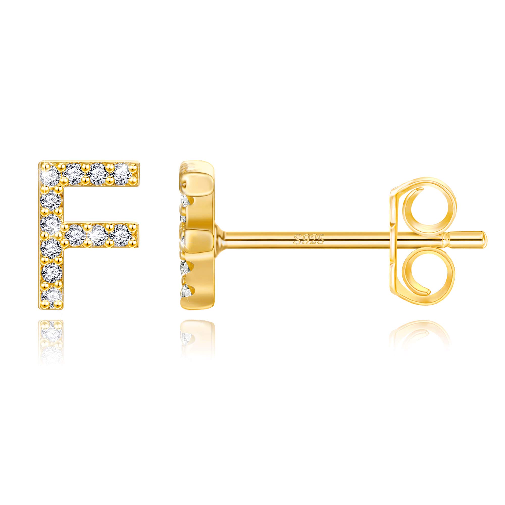 MONOOC Initial Stud Earrings for Women & Girls - S925 Sterling Silver Cubic Zirconia Hypoallergenic Earrings, Personalized Letter Jewelry for Birthday Gifts, Everyday Wear & Special Occasions