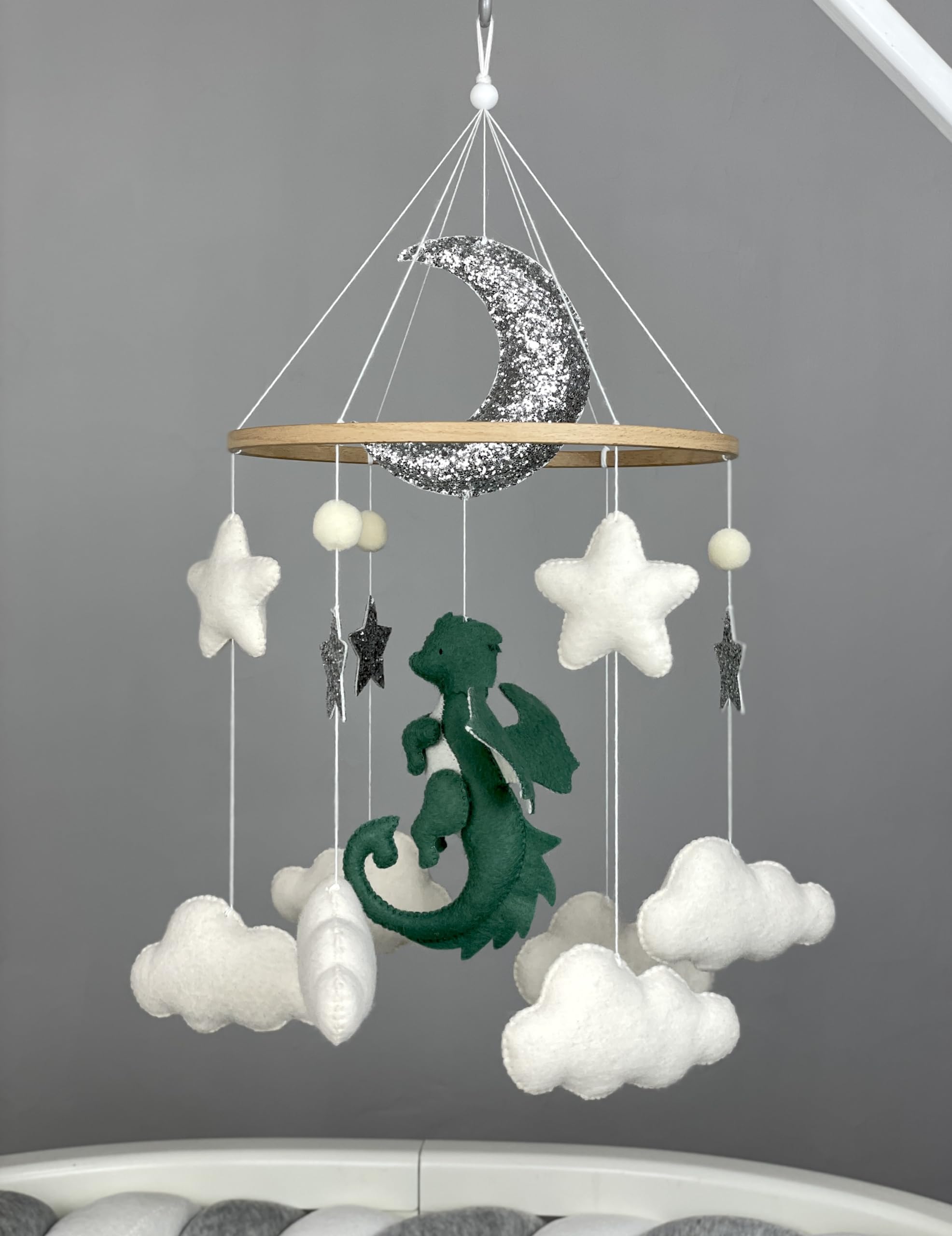 Fantasy Dragon Crib Mobile - Handmade Felt Dragon Nursery Decor, Neutral Baby Shower Gift for Boys & Girls | Perfect for Newborn Nursery, Baby Shower Theme & Pregnancy Gift Ideas