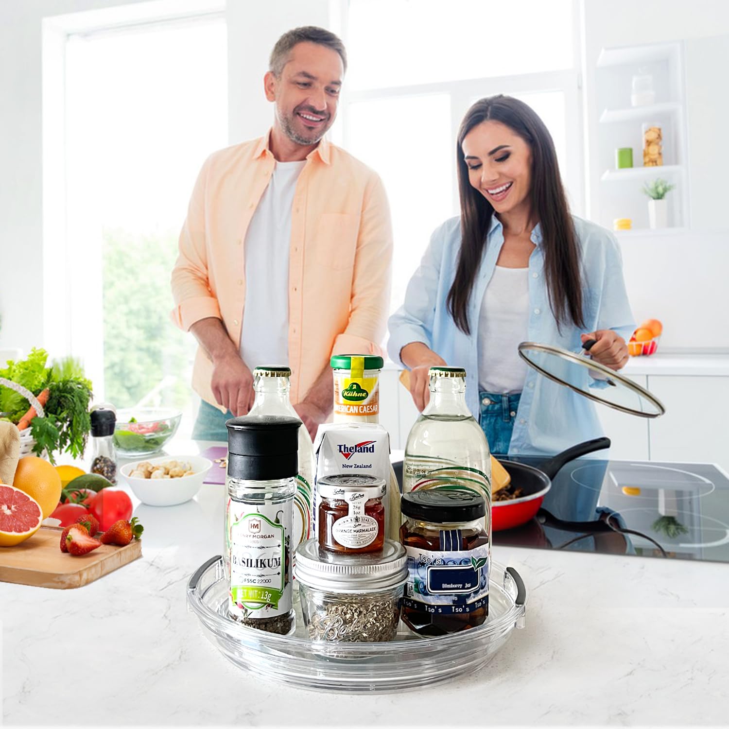 360° Rotating Clear Lazy Susan Turntable Organizer - 2 Pack 9.25 Inch Heavy-Duty Spinning Tray for Kitchen Pantry, Vanity Makeup, Spice Storage & Countertop Organization - Perfect for Cabinet, Table Top & Bathroom Counter Clutter Control
