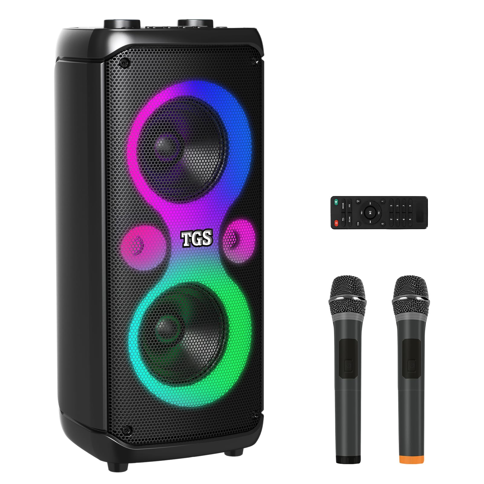 Wireless Karaoke Machine with 2 Microphones - Portable Bluetooth Speaker with LED Lights & Dual 6.5