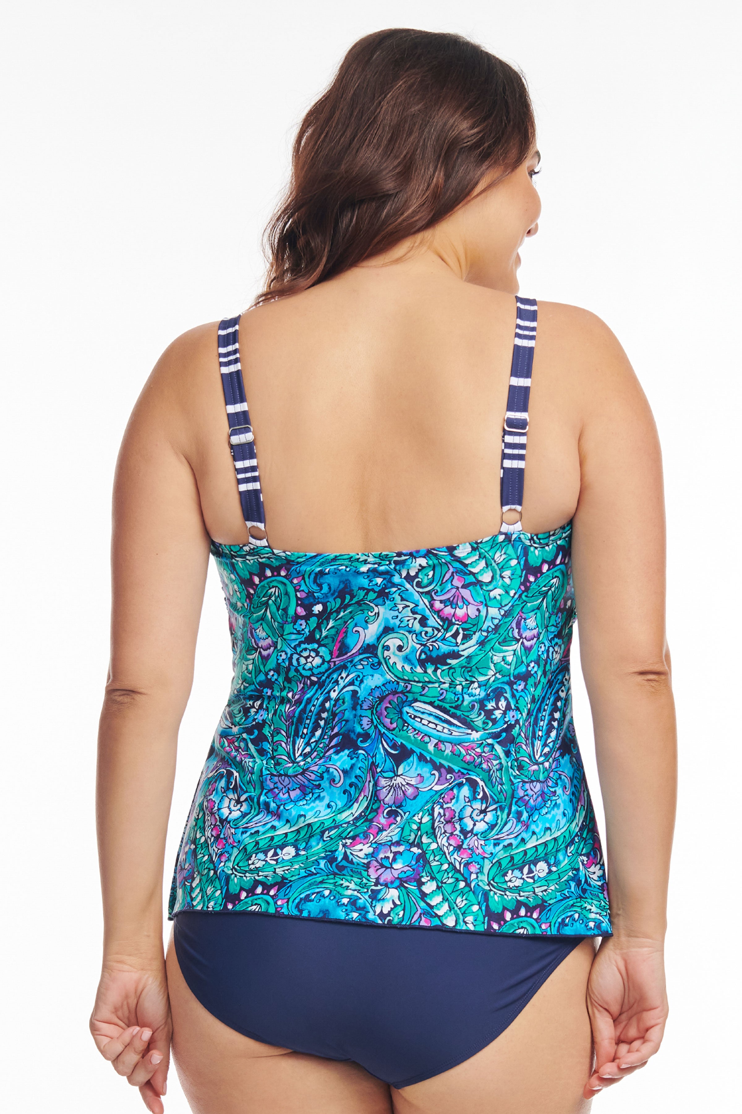 Plus Size Drape Bandeau Tankini Top - Flattering Swimwear for Women in Sea Breeze Paisley Print | Beach Vacation & Pool Party Essential