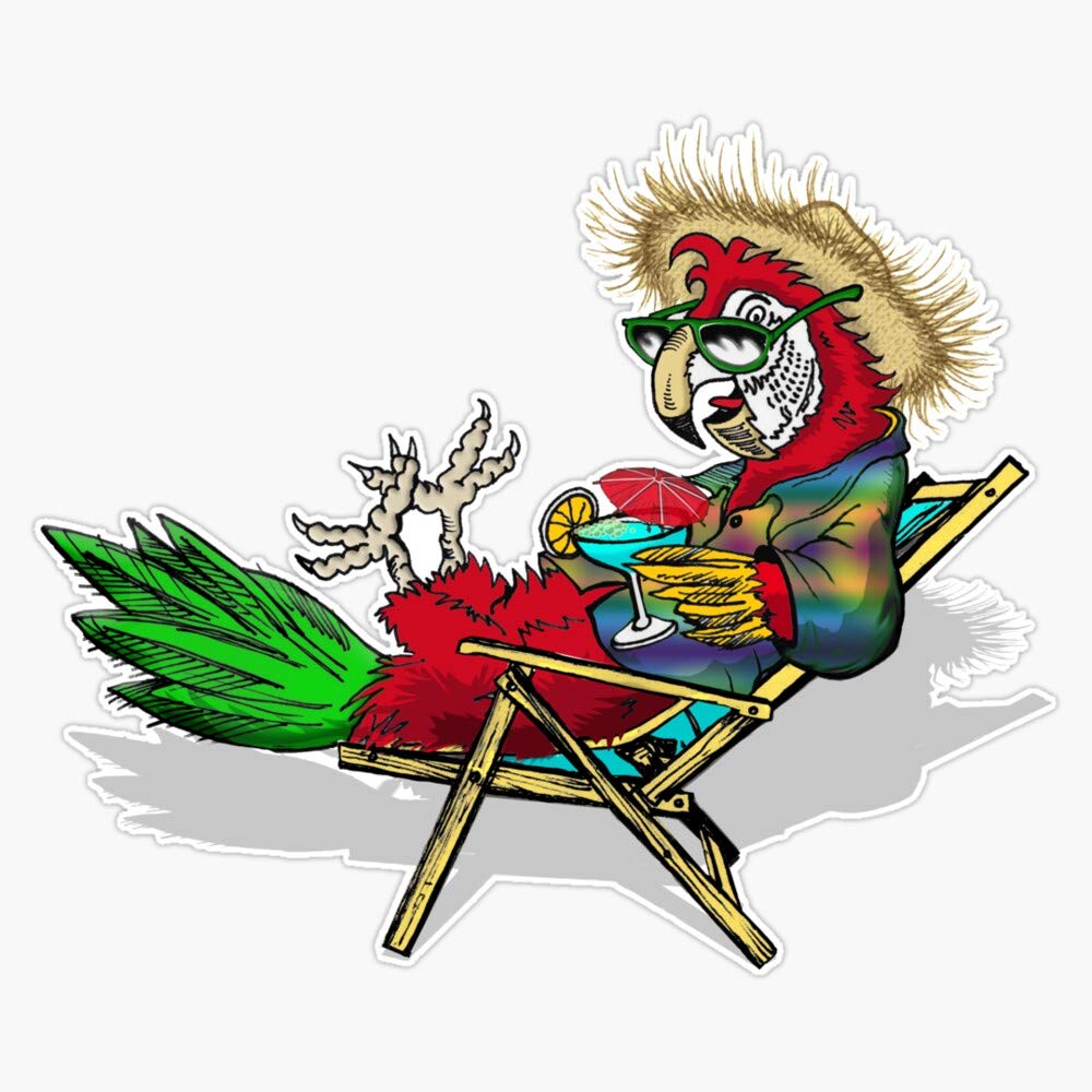 Parrot Beach Chair Vinyl Sticker - Waterproof, Durable Decal for Laptop, Car Window, Cooler & More - 5 Inch Tropical Design - Perfect for Outdoor, Travel & Summer Decor