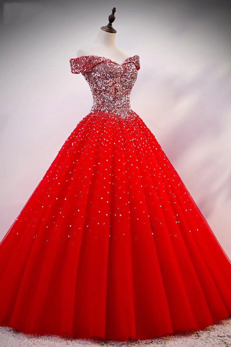 Sparkling Beaded Sequins Off-the-Shoulder Quinceanera Dress 2025 | Sweet 16 Prom Gown | Perfect for Quinceañeras, Prom Nights & Special Occasions