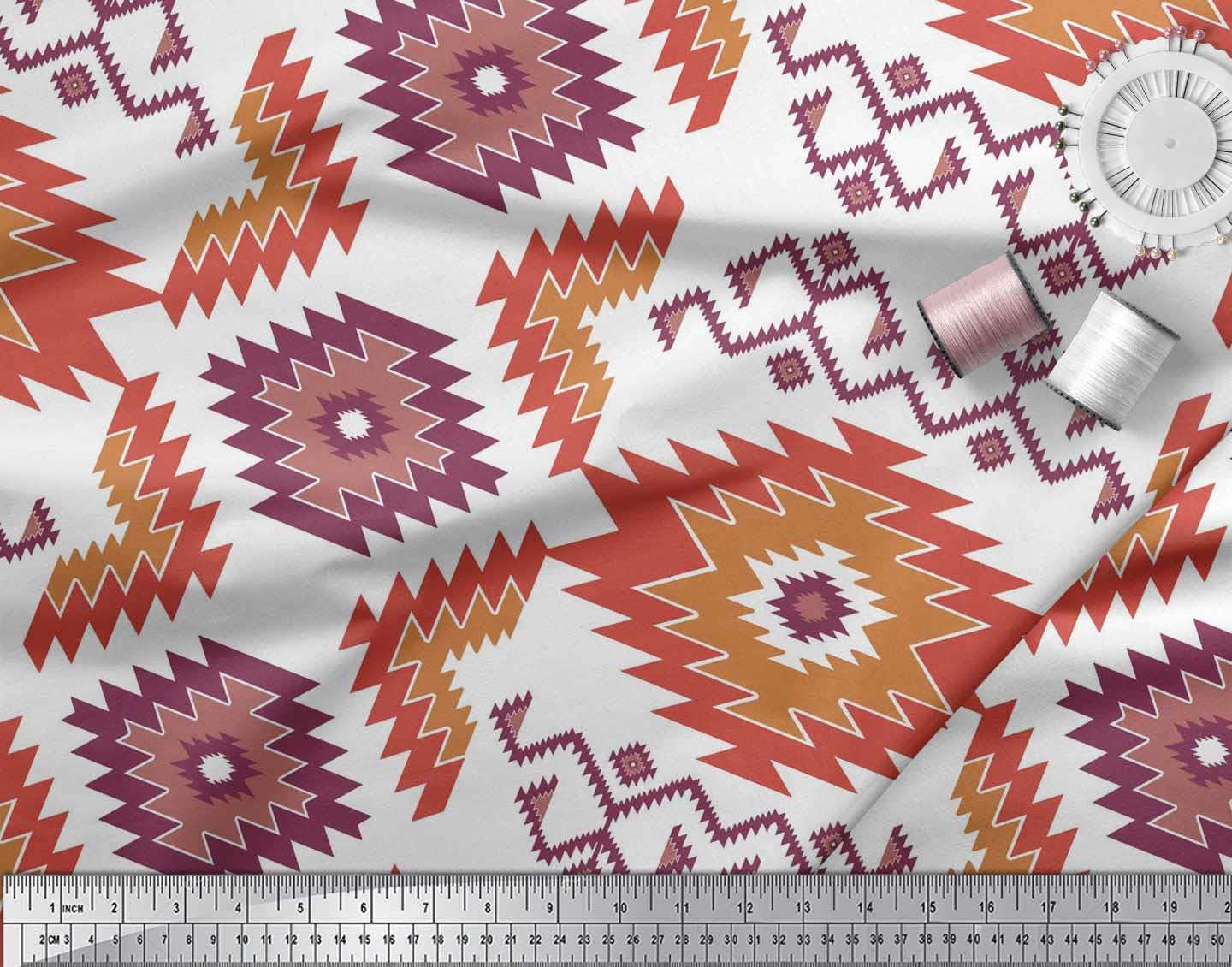 Soimoi Moss Georgette Brown Fabric by The Yard - 42 Inch Wide Aztec Kilim Style Printed Fabric with Tribal Patterns for Dresses, Curtains & Home Decor | Trendy & Stylish DIY Sewing Material