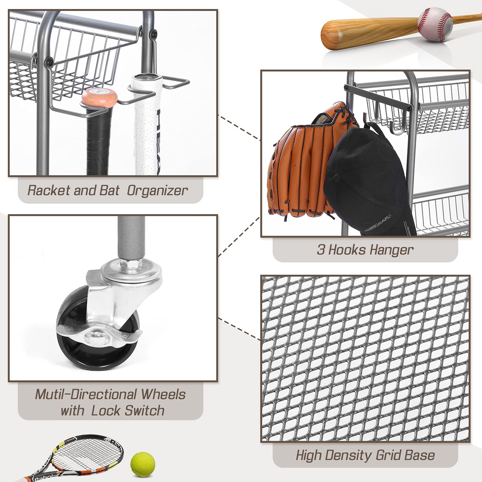 WEYIMILA Heavy Duty Steel Garage Sports Equipment Organizer - Toy Storage Rack for Nerf Guns, Balls & Outdoor Gear - Durable Gray Indoor/Outdoor Storage Solution for Garage, Basement & Playroom Organization