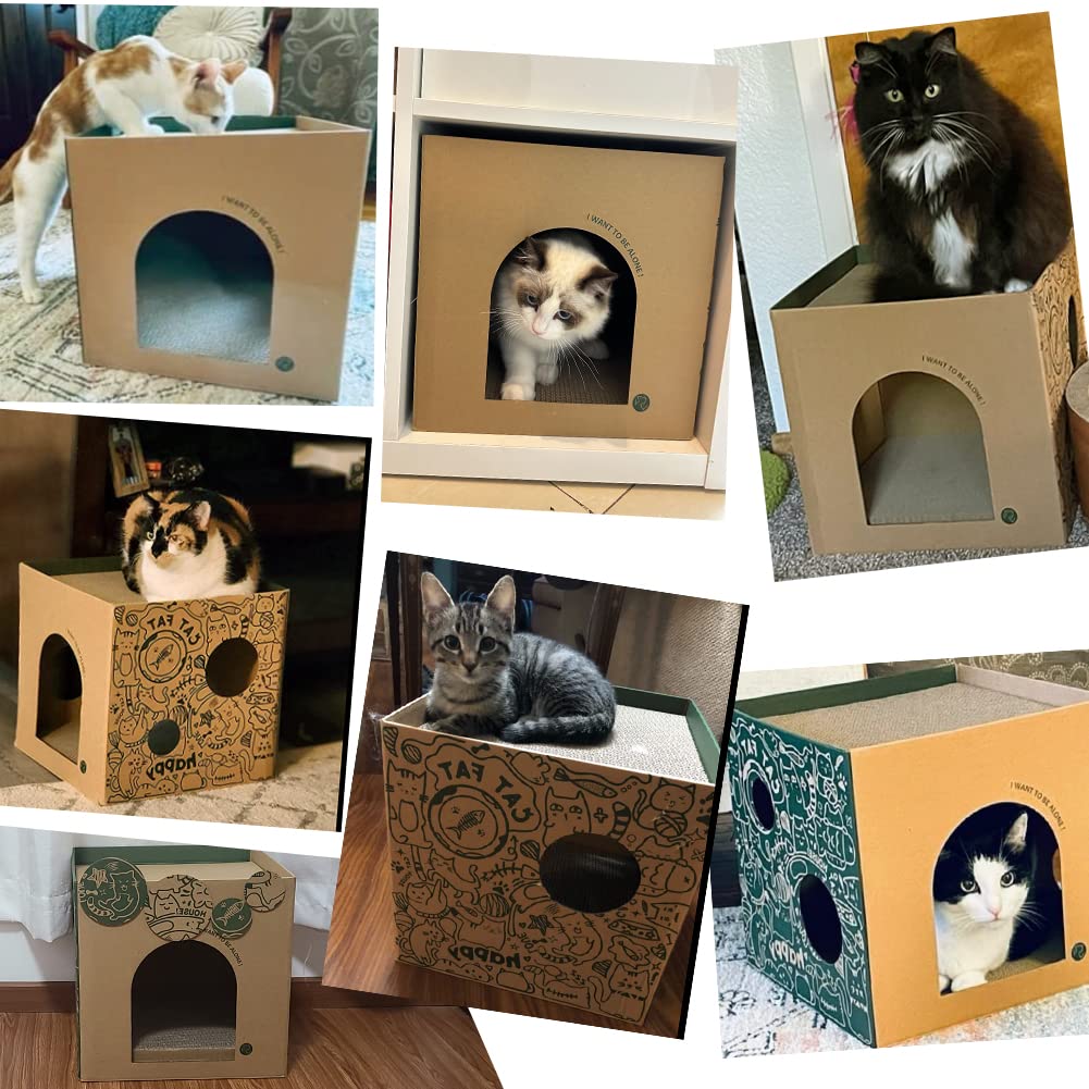 2-Story Cardboard Cat House with Scratch Pads - Durable Corrugated Scratcher Box Playhouse for Indoor Cats & Small Pets - Perfect for Cat Birthdays, Hideouts & Bunny Playtime (Great for Playrooms, Living Rooms & Pet-Friendly Spaces)