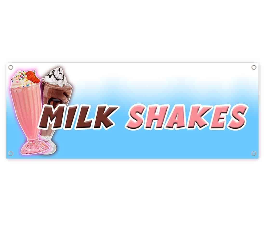 13 oz Heavy-Duty Vinyl Milk Shakes Banner - Single-Sided with Metal Grommets for Retail Stores, Sweet Shops & Dessert Counters - Perfect for Ice Cream Parlors, Candy Stores & Bakery Displays