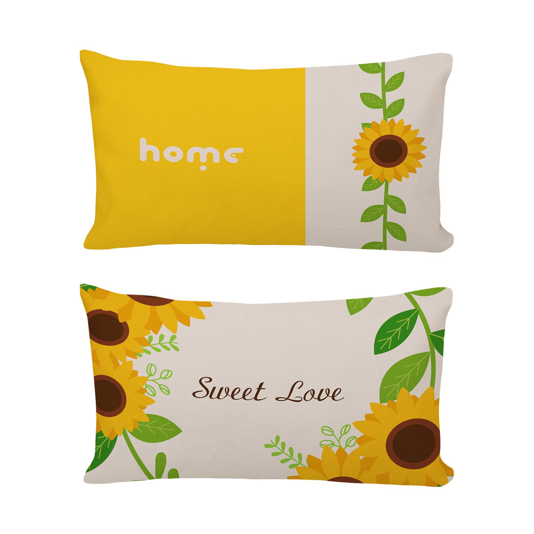 Premium Cotton & Linen Sunflower Pillow Covers Set of 2 (12x20 Inch) - Bohemian Home Decor for Sofa, Bedroom & Living Room