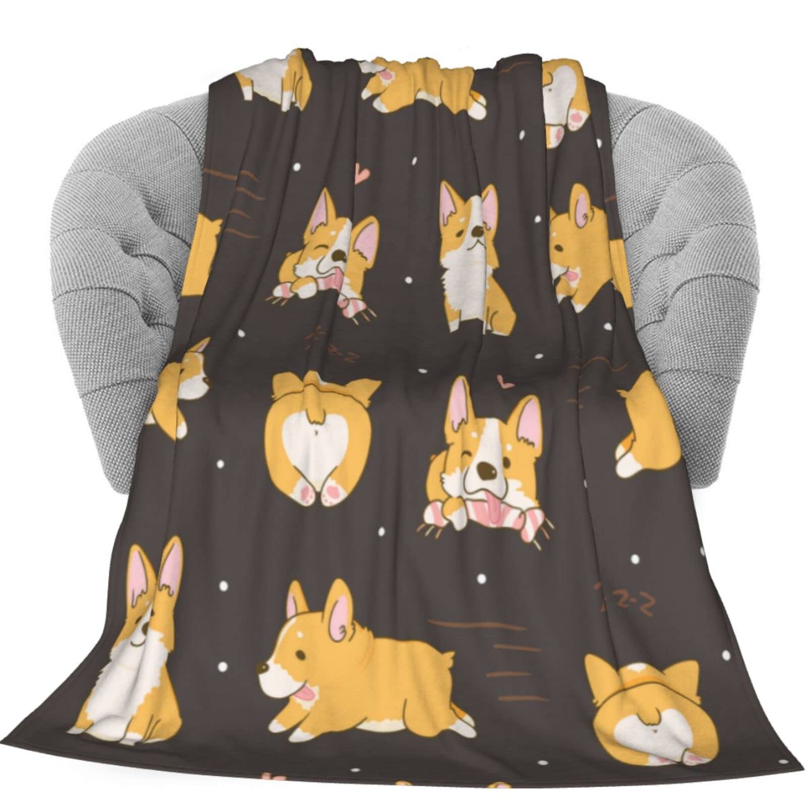 Corgi Flannel Fleece Blanket 50x60 - Soft Warm Throw for Bed, Sofa & All Seasons