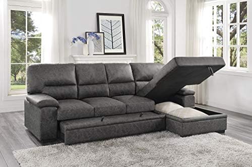 Lexicon L-Shaped Sectional Sofa Bed with Storage Chaise - Convertible Sleeper Couch for Living Room & Small Apartments - Dark Grey Modern Furniture - Perfect for Guest Rooms, Home Theaters and Studio Spaces