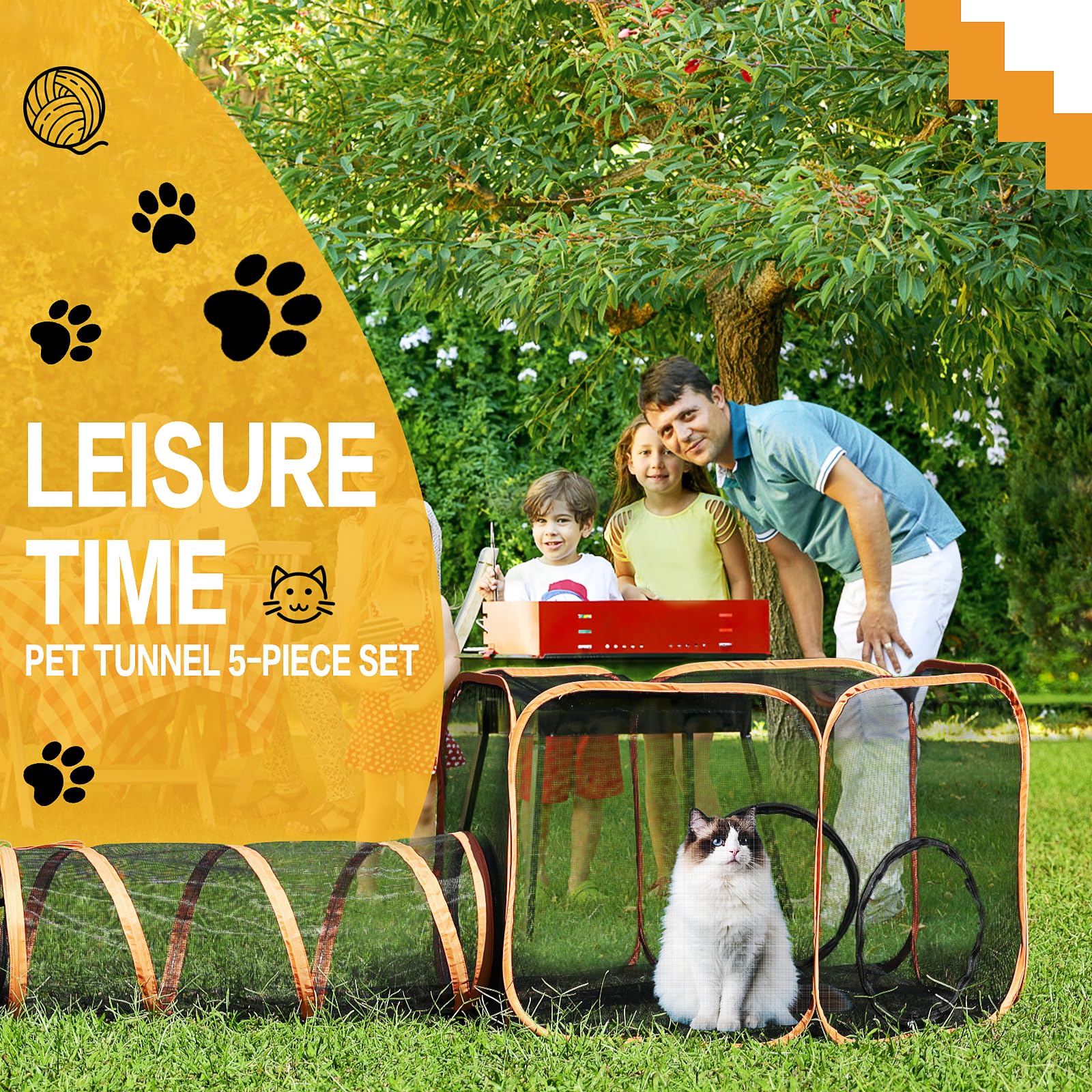 5 in 1 Outdoor Cat Tent with Tunnel - Portable Cat Enclosure for Indoor & Outdoor Cats - Includes Cat Harness, Leash, Wand Toy & Feather Toys - Perfect for Backyard, Camping & Indoor Playpen