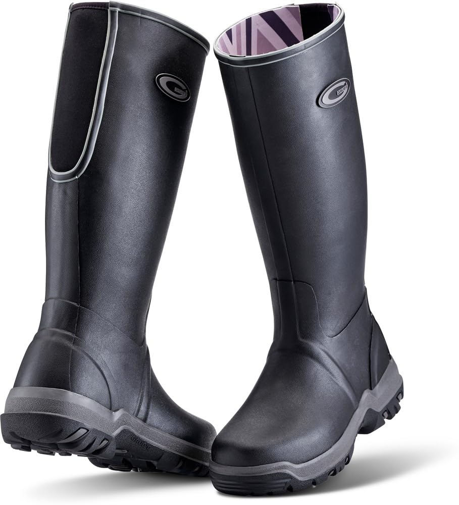 Grubs RAINLINE Waterproof Rain Boots for Men & Women - Black Outdoor Rubber Boots for Gardening, Hiking & Rainy Days
