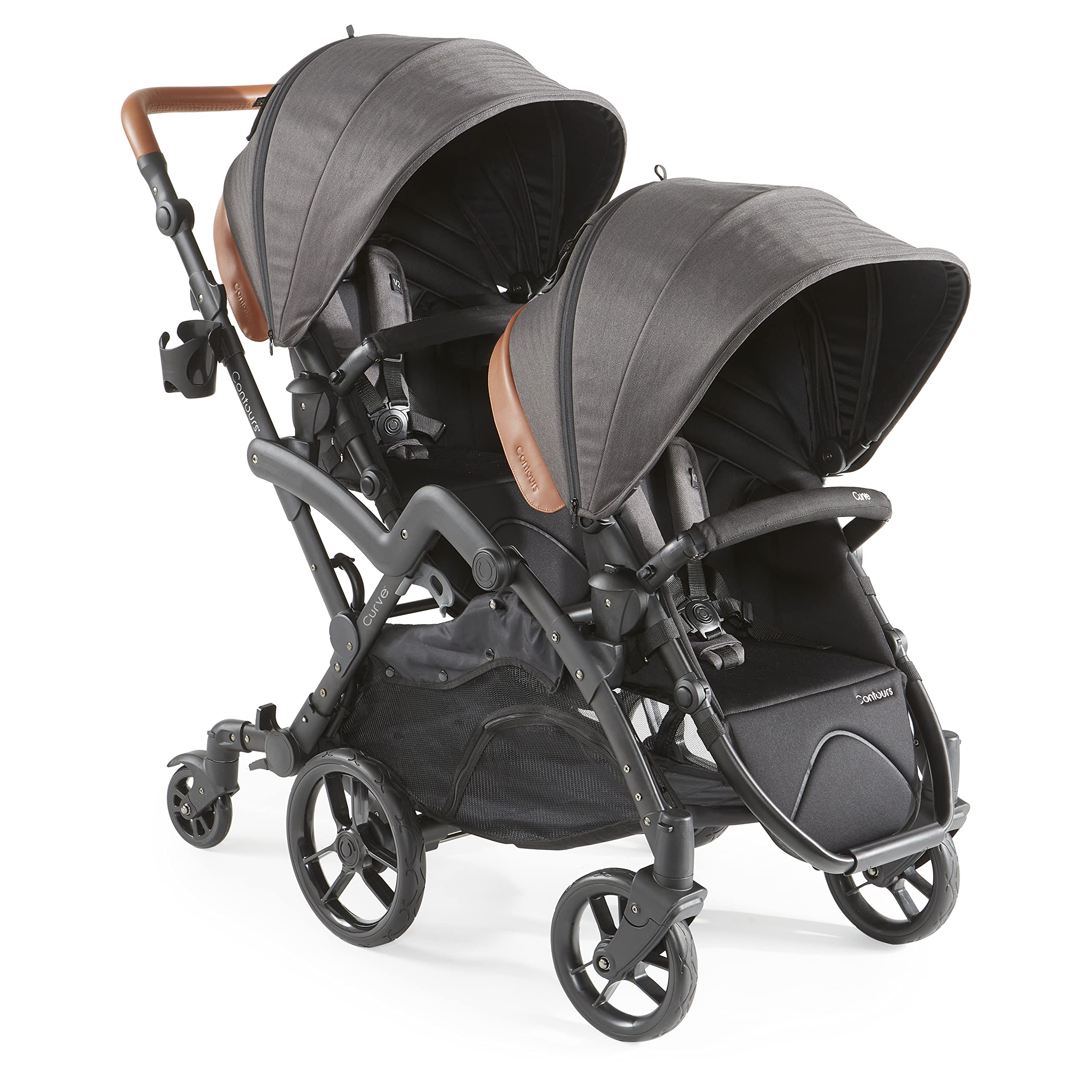 Contours Curve V2 Convertible Modular Tandem Double Stroller for Baby & Toddler - Reversible Seats, 360° Swivel Wheels, Car Seat Compatible | Easy Fold Design for Compact Storage | Perfect for Twins, Siblings or Daycare Use | Durable Black Frame for Urban & Suburban Adventures