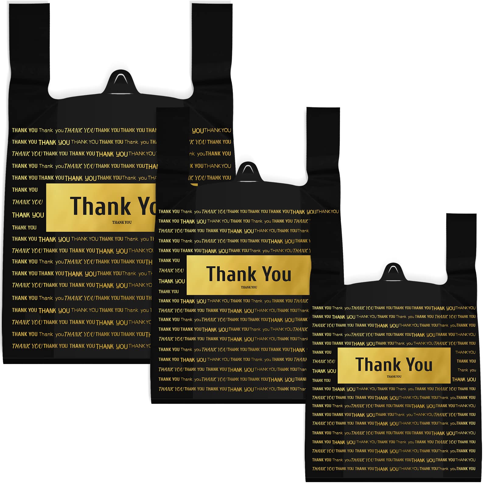 Zonon 200-Piece Thank You Shopping Bags Set - 3 Sizes (Small/Medium/Large) with Handles - Premium Plastic Boutique Gift Bags for Retail Stores, Parties & Customer Appreciation