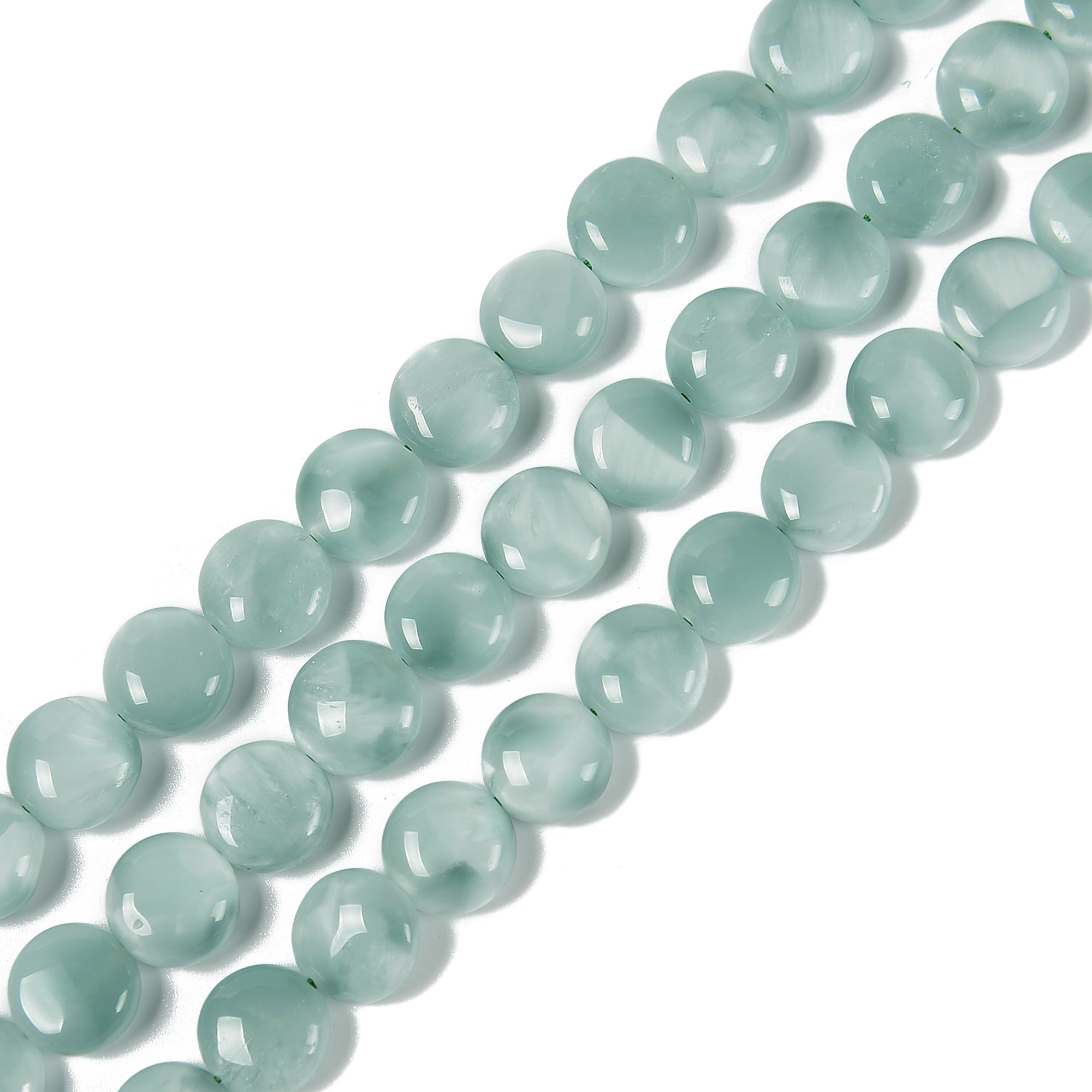 Iridescent Dark Green Moonstone Smooth Coin Beads 12mm 15mm 20mm 30mm - 15.5 Inch Strand for Jewelry Making, DIY Crafts, and Healing Crystal Bracelets
