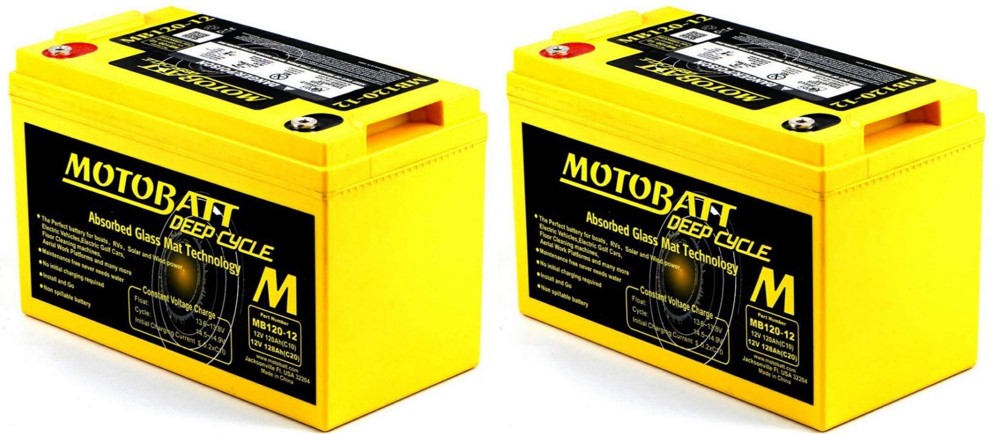 Motobatt MB120-12 AGM Sealed Deep Cycle 12V 130Ah Battery - 2 Pack for Solar Panels, Smart Chargers, Wind Turbines & Inverters | Perfect for Off-Grid Power, RV & Marine Applications