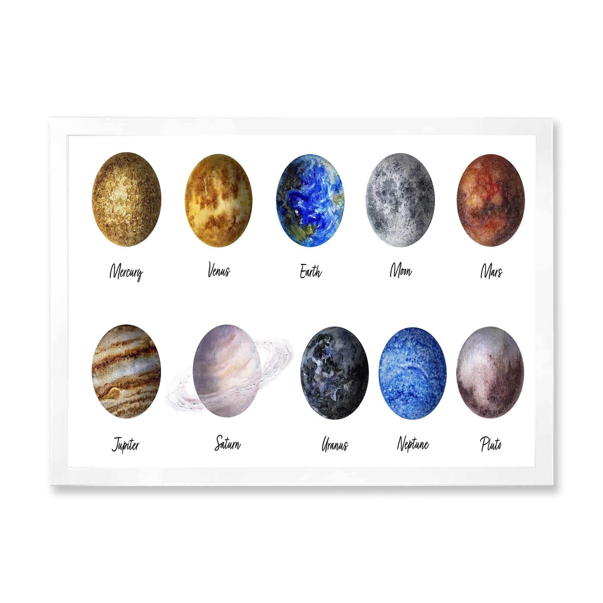 DesignQ All Planets United Modern Framed Wall Art - Solar System Decor for Living Room, Bedroom & Office - Space Themed Home Decor for Astronomy Lovers