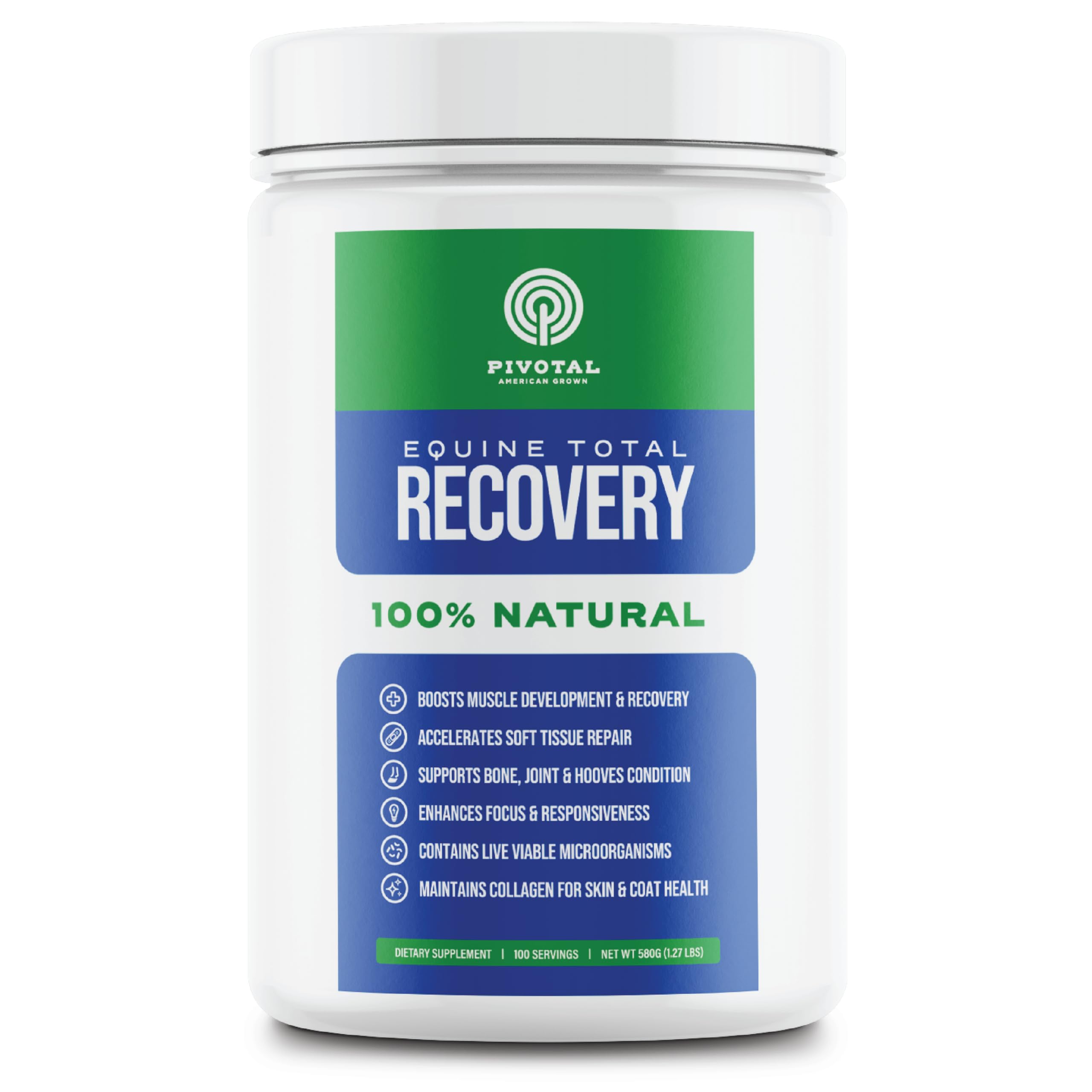 Equine Total Recovery Horse Supplement (620g - 100 Servings) - 9 Essential Amino Acids + Probiotics for Joint Health - Sugar Free, Soy Free, No Fillers - Supports Muscle Recovery & Digestive Health - Ideal for Performance Horses & Senior Equine Care