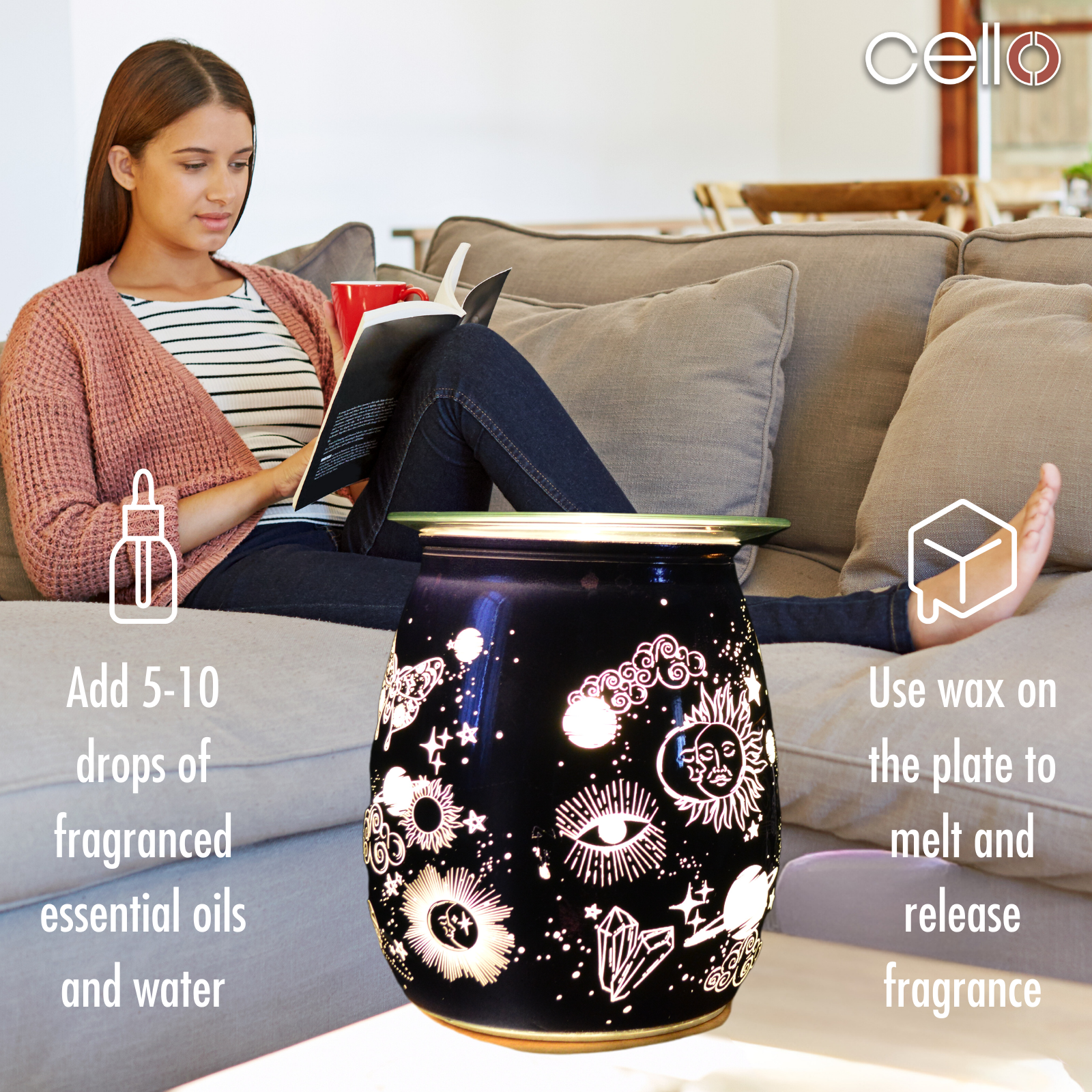 Celestial Electric Wax Warmer - Midnight Blue Aromatherapy Diffuser for Home, Office & Spa Relaxation | Perfect for Essential Oils & Scented Wax Melts