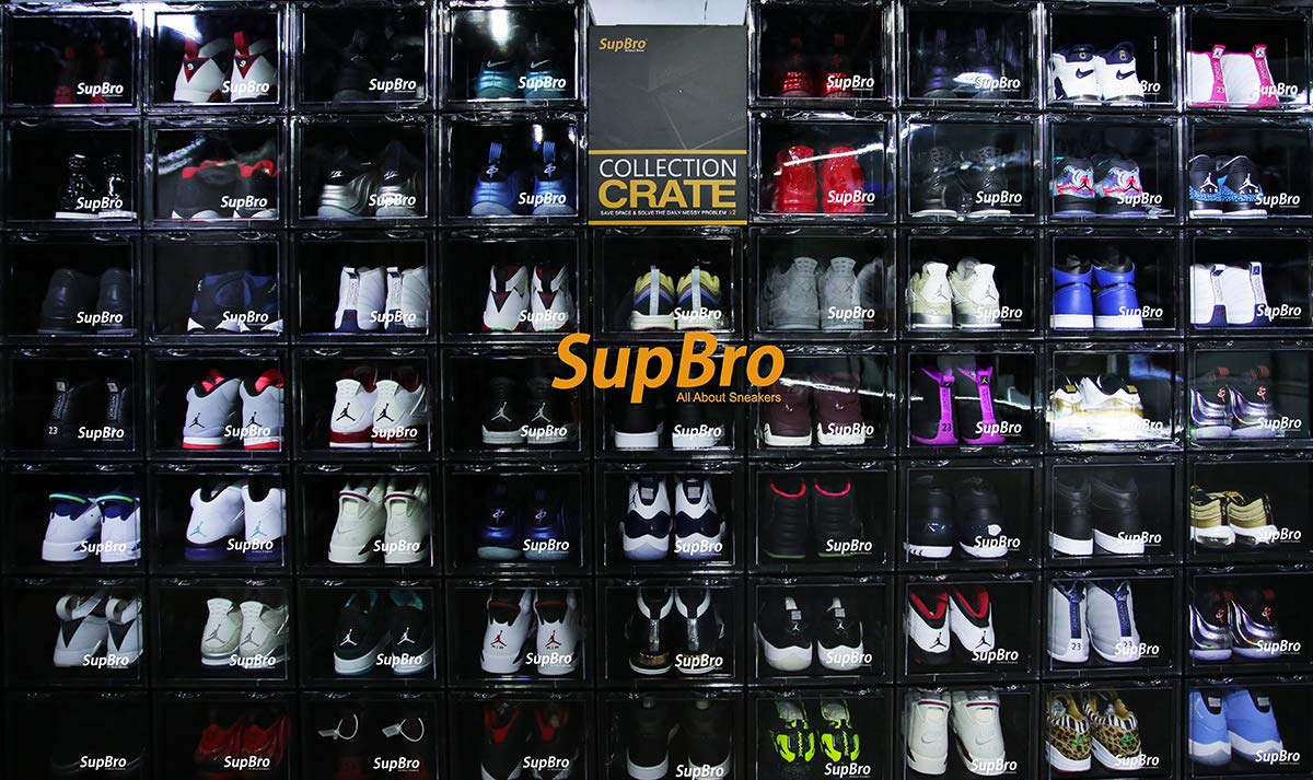 SupBro 8-Pack Stackable Shoe Storage Boxes - Clear Front Door Plastic Sneaker Display Organizer - Foldable & Durable for Easy Access Shoe Collection | Perfect for Closet, Bedroom, and Sneakerhead Display Organization
