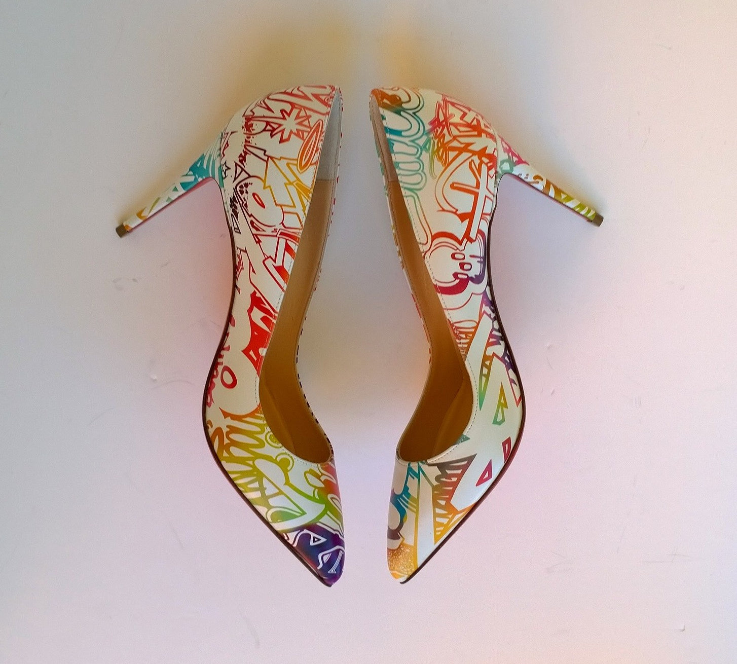 Christian Louboutin Pigalle Follies 85mm Printed Graffiti White Leather Pumps - Elegant High Heels for Women, Perfect for Parties, Weddings & Special Occasions