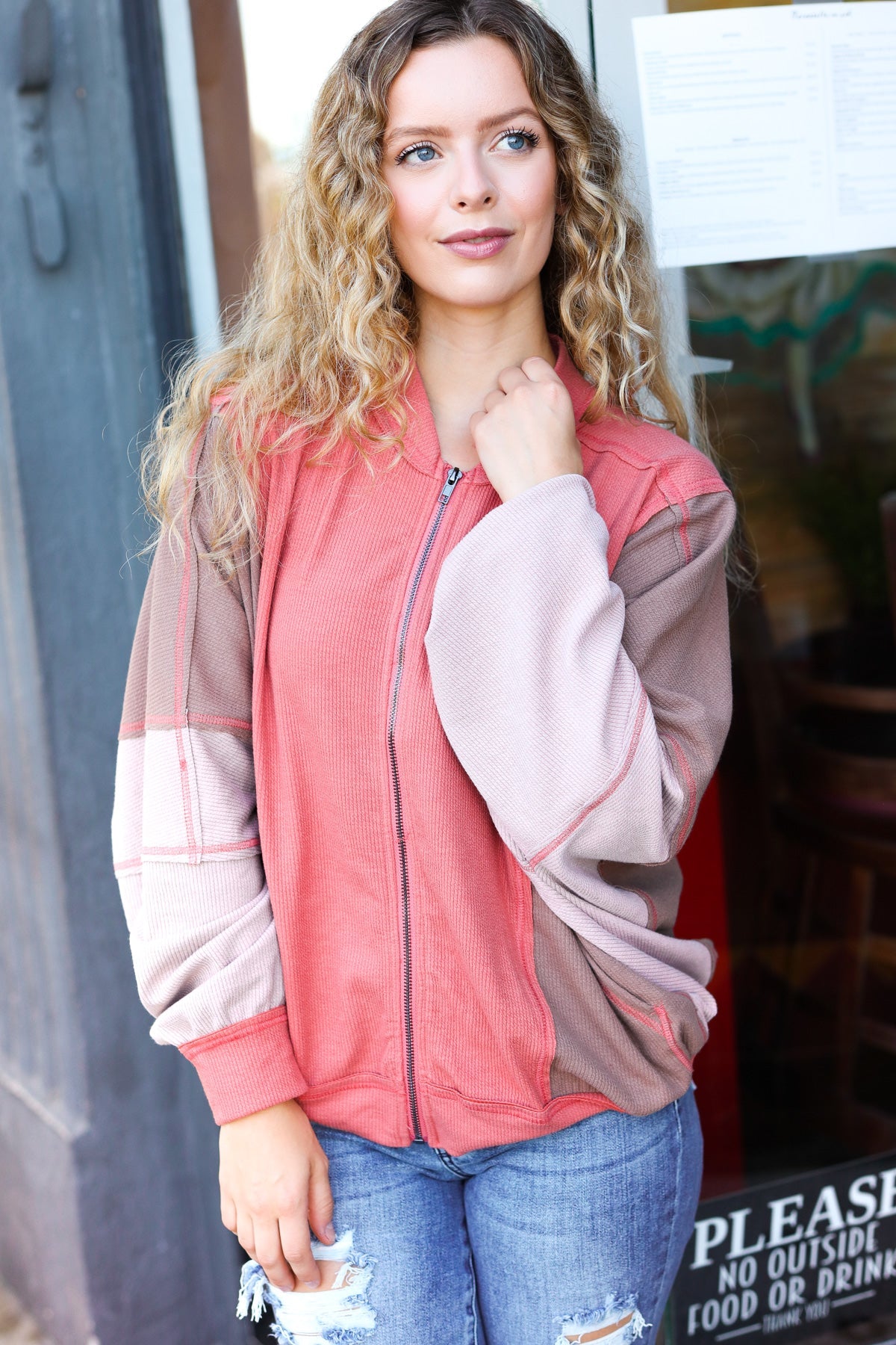 Boldy You Women's Camel Dolman Sleeve Colorblock Knit Bomber Jacket | Cozy Fall Outerwear for Casual Outings & Street Style Fashion