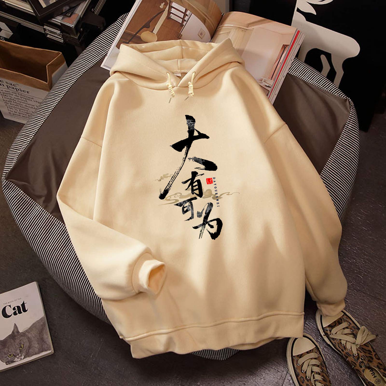 KEEVICI Women's Letter Graphic Long Sleeve Hoodie Sweatshirt - Cozy Pullover Top for Casual Wear, Street Style & Fall Fashion