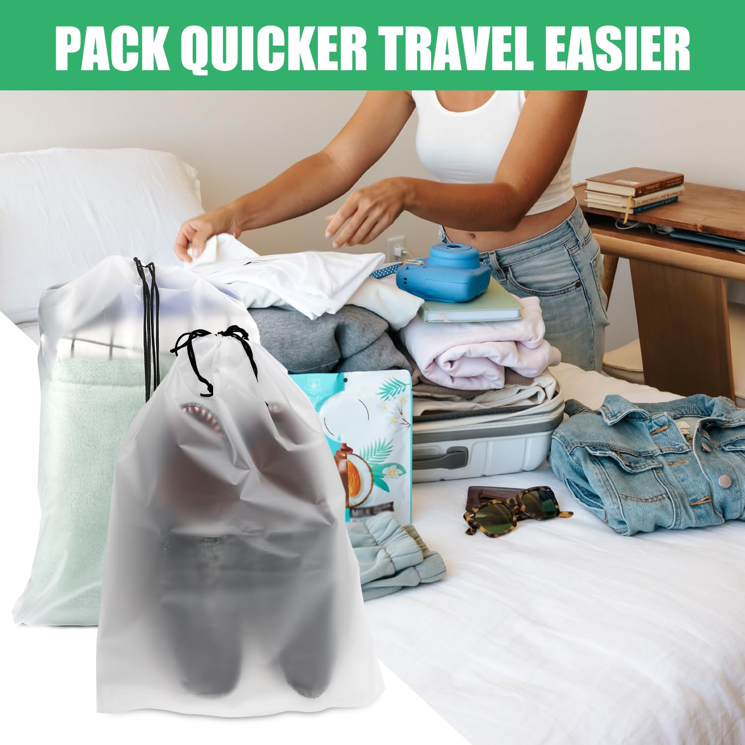 20pcs Clear Travel Shoe Bags - 15.7x11.8 Inch Large Transparent Shoe Covers with Drawstring for Suitcase Packing, Shoe Storage & Moving Organizers - Perfect for Travel, Gym, Home Storage & Dust Protection (Men & Women)