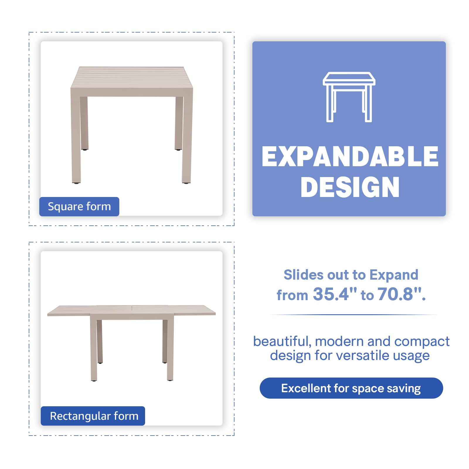 Soleil Jardin Extendable Aluminum Patio Dining Table 35