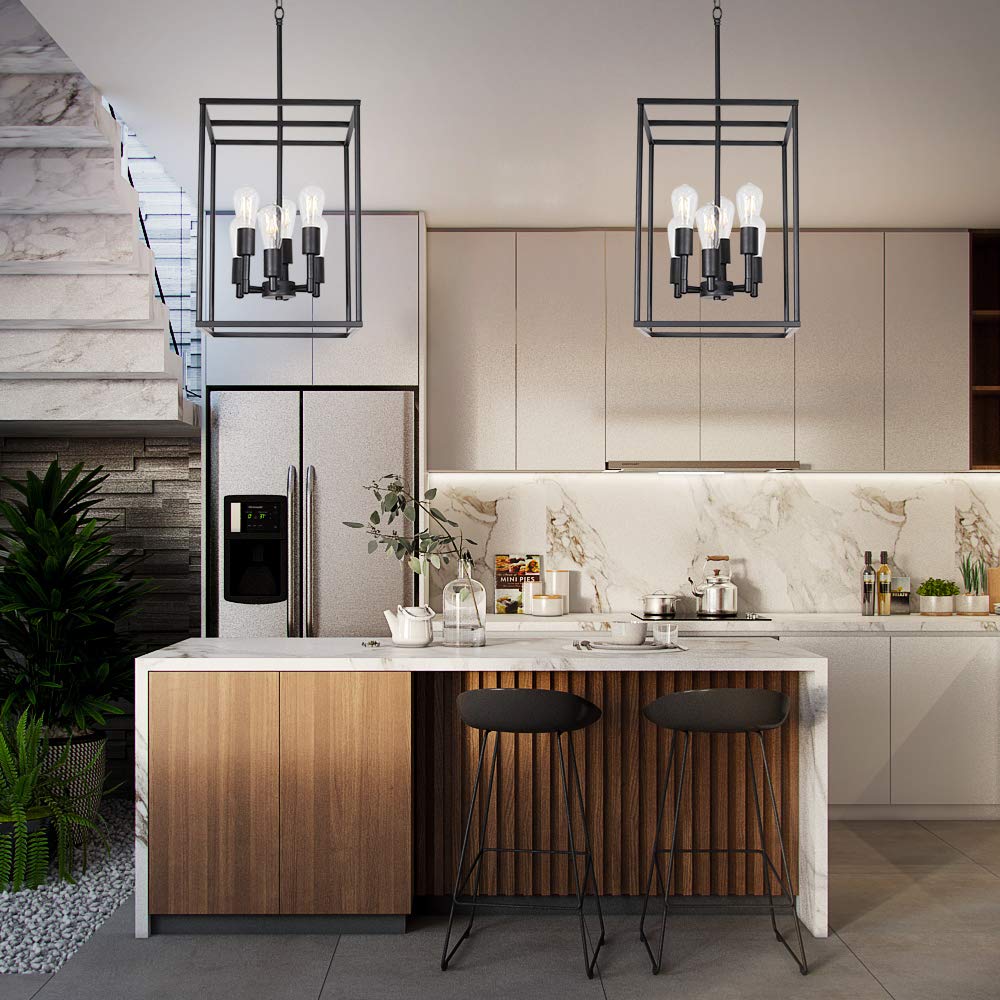 VINLUZ 6-Light Black Farmhouse Chandelier with Square Cage Shades - Classic Foyer Pendant Lighting for Kitchen, Dining Room, Entryway | Rustic Home Decor, Perfect for Farmhouse & Industrial Style Interiors